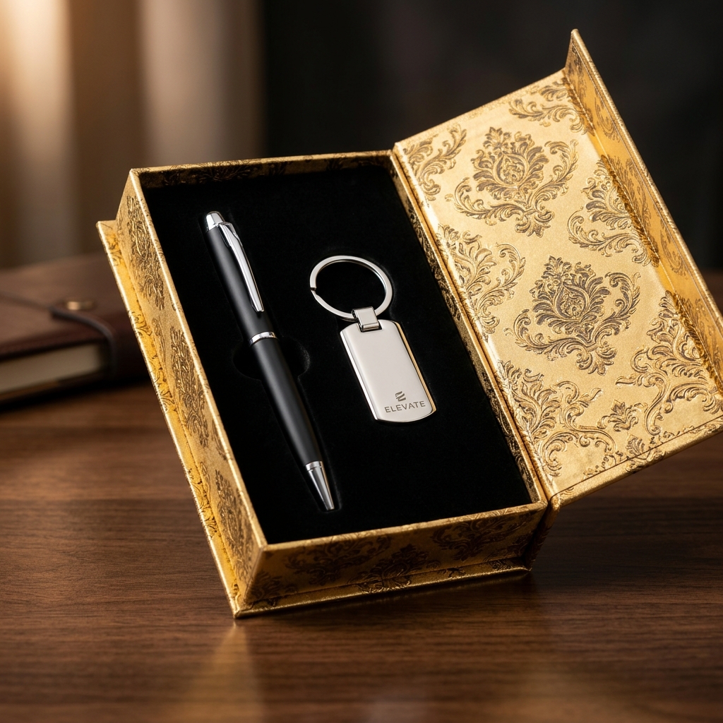 Executive 2-in-1 Gift Combo Set (Metal Pen + Metallic Keychain in Gift Box)