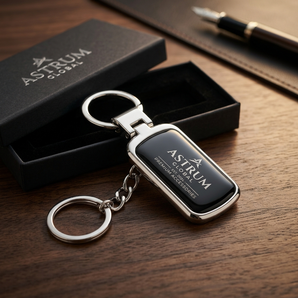 Premium Metallic Executive Keychain with Black Enamel