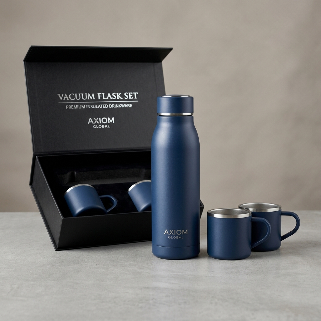 Vacuum Flask Set (500ml Thermos Flask with 2 Stainless Steel Cups)
